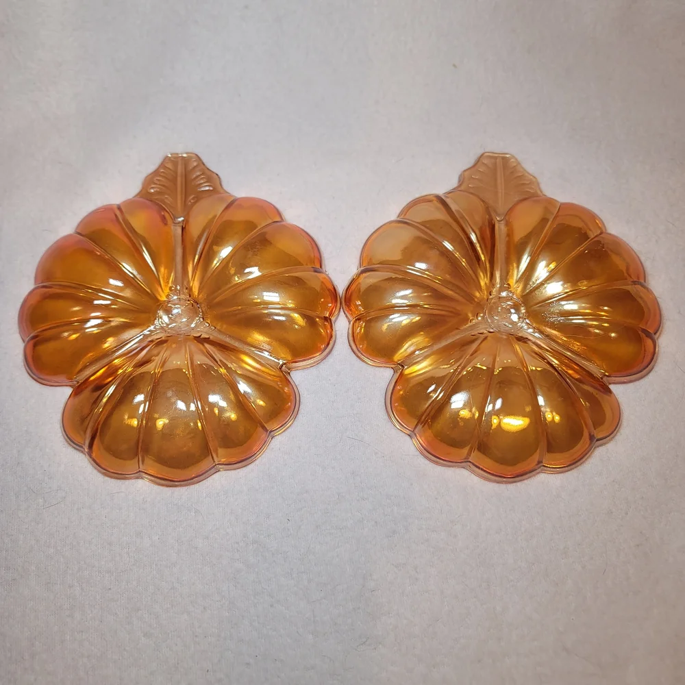 0823. Set of 2 ~ Vintage ~ Jeanette ~ Iridescent Marigold Carnival Glass ~ NICE!
